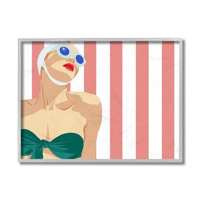 Stupell Industries Pop Vintage Female Swimsuit Bold Red Stripes, Design by Jen Bucheli Grey Framed Wall Art, 16 x 20, Multi-Color