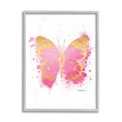 Stupell Industries Hot Pink Pop Butterfly Glam Paint Splatter