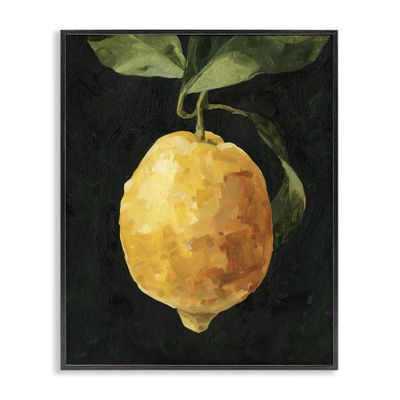 Stupell Industries Abstract Yellow Lemon on Vine Pop Over Black, Design by Emma Caroline Framed Wall Art, 16x20