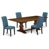 East West Furniture LAEL5-81-21 5 Piece Kitchen Table Set for 4 Includes a Rectangle Removable Leaf Dining Table and 4 Blue Linen Fabric Upholstered Chairs, 42x92 Inch, Walnut view 1