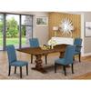East West Furniture LAEL5-81-21 5 Piece Kitchen Table Set for 4 Includes a Rectangle Removable Leaf Dining Table and 4 Blue Linen Fabric Upholstered Chairs, 42x92 Inch, Walnut view 2