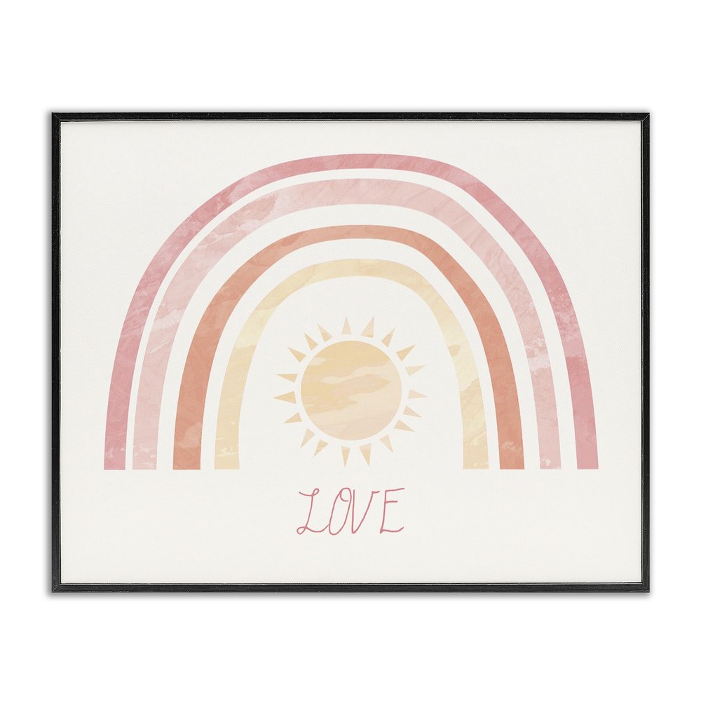 Stupell Industries Sunshine Rainbow with Love Text Red Yellow, Design by Daphne Polselli Black Framed Wall Art, 16 x 20, Beige