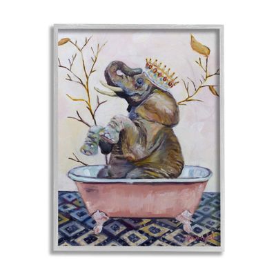 Stupell Industries Regal Safari Elephant with Pink Bath Tub