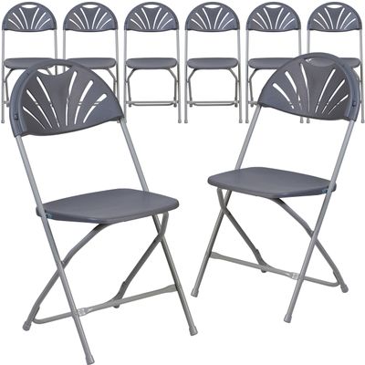 BizChair 8 Pack 650 lb. Capacity Charcoal Plastic Fan Back Folding Chair
