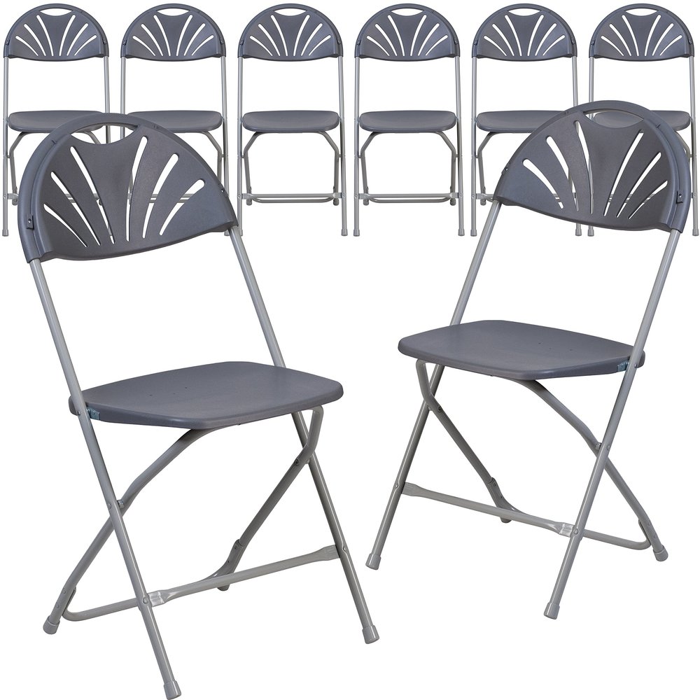 BizChair 8 Pack 650 lb. Capacity Charcoal Plastic Fan Back Folding Chair