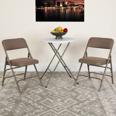 BizChair 2 Pack Curved Triple Braced Beige Fabric Metal Folding Chair