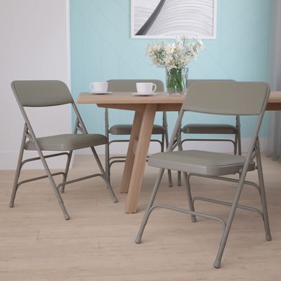 BizChair 4 Pack Curved Triple Braced Gray Vinyl Metal Folding Chair