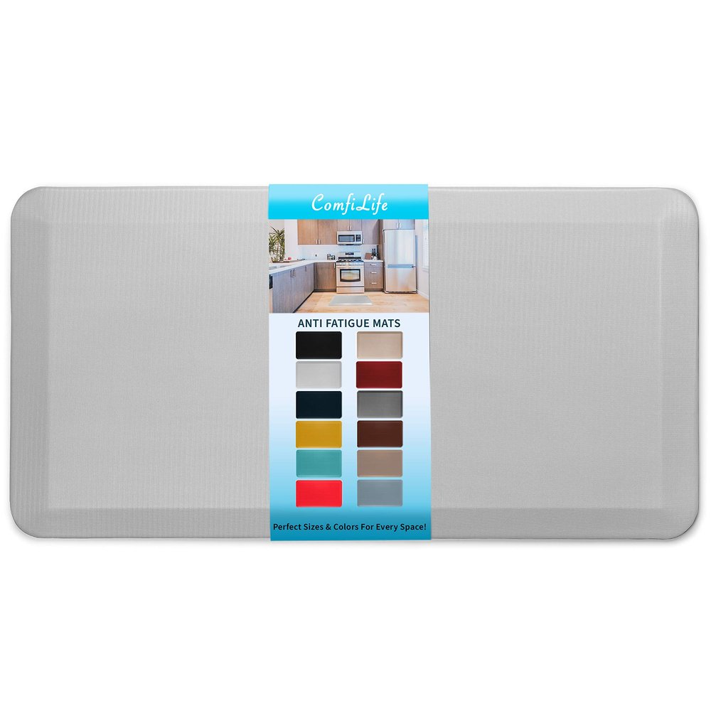 ComfiLife Anti Fatigue Floor Mat 3/4 Inch Thick Kitchen Mats for Floor, Standing Desk Mat, Kitchen Rug Comfort at Home, Office Durable Stain Resistant Non-Slip Bottom (24" x 70", Silver)