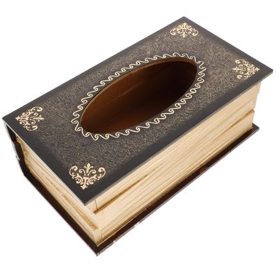 HEALLILY Retro Book Tissue Box Holder Vintage Wooden Napkin Dispenser 9.84X5.51X3.93 Inch Decorative Tissue Storage for Home Office Bathroom Car
