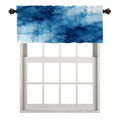 BaoNews Blue Watercolor Blackout Kitchen Curtain, Watercolour Delicate Blue Watercolor Ombre Snow Artistic Window Treatment Rod Pocket Light Filtering Bathroom Short Valance 1 Pack 52X18 Inches