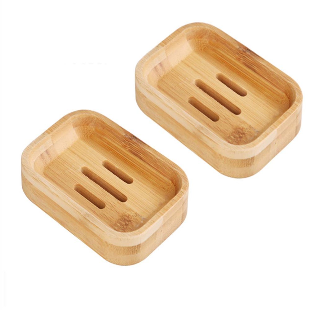 Dtacke Handmade Wood Bamboo Soap Dish Tray Case Bathroom Storage Natural Bamboo Soap Holder 2 Pack (Soap Dish)