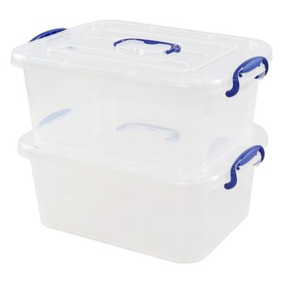 Asking 8 L Clear Storage Latch Box with Handle, 2-Pack Plastic Storage Boxes