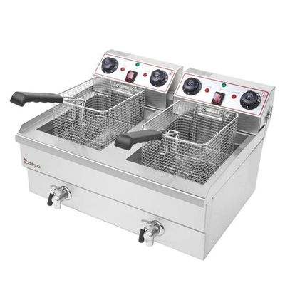 Oil Consumption 16.9QT / 16L Electric Deep Fryer, 3400W MAX 110V Stainless Steel Faucet Double Tank Deep Fryer with Timers and Professional Heating Element, Total Capacity 24.9QT/23.6L