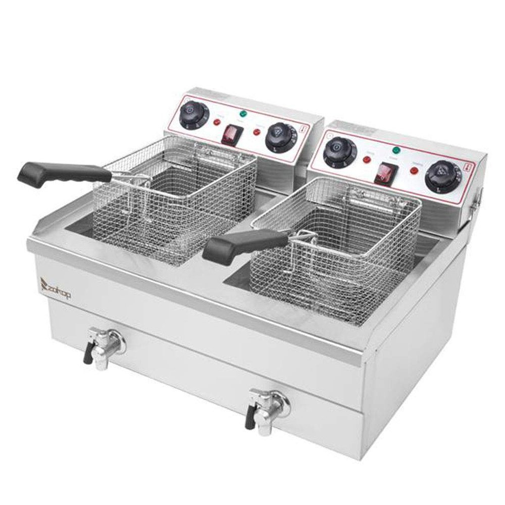 Oil Consumption 16.9QT / 16L Electric Deep Fryer, 3400W MAX 110V Stainless Steel Faucet Double Tank Deep Fryer with Timers and Professional Heating Element, Total Capacity 24.9QT/23.6L