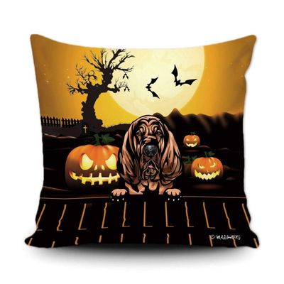 MALIHONG Happy Halloween Dog Pillowcase Jack O Lantern with Peeking Dog Bloodhound Throw Pillow Cover for Home Decor 18x18 Inch