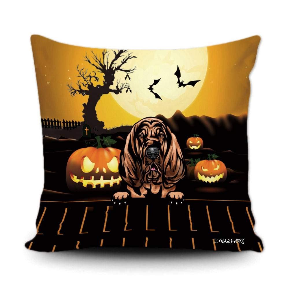 MALIHONG Happy Halloween Dog Pillowcase Jack O Lantern with Peeking Dog Bloodhound Throw Pillow Cover for Home Decor 18x18 Inch
