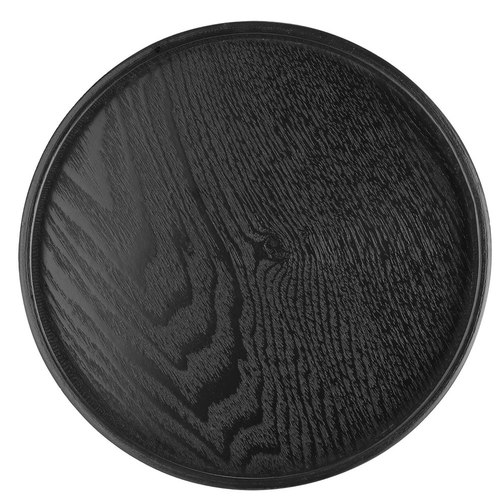 Gloglow Wood Large Black Round Tea Tray, Serving Tray for Food and Drink, 24cm