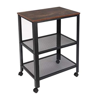 YELITE Industrial Serving Cart, 3-Tier Kitchen Utility Cart on Wheels with Storage for Living Room, Open Wood Bookshelf, Wood Look Accent Furniture with Metal Frame