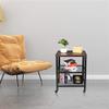 YELITE Industrial Serving Cart, 3-Tier Kitchen Utility Cart on Wheels with Storage for Living Room, Open Wood Bookshelf, Wood Look Accent Furniture with Metal Frame view 3