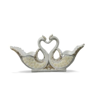 10" H Silver Pearl Swan Double Decorative Handcrafted Vase Urn Bowl