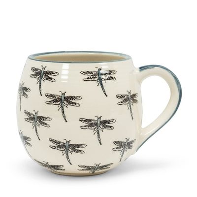 Abbott Collection 27-Ballon-DFLY Allover Dragonfly Ball Mug, 5 inches L, Ivory/Navy