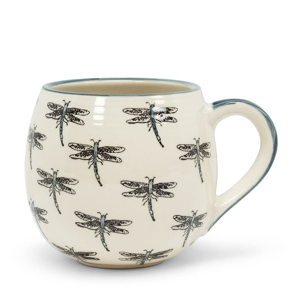 Abbott Collection 27-Ballon-DFLY Allover Dragonfly Ball Mug, 5 inches L, Ivory/Navy
