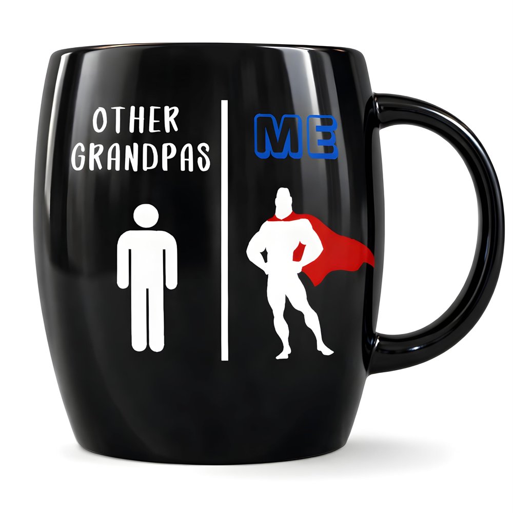 16 oz Funny Grandpa Coffee Mug Other Grandpas vs Me Superhero Design Double-Sided Ceramic Mug Gift for Grandpa, Dad, or Grandfather Microwave & Dishwasher Safe