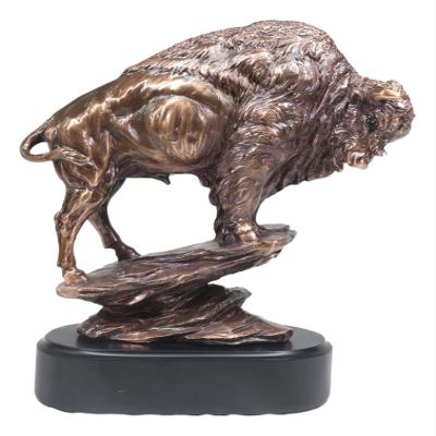 Ebros Buffalo Jump Wild American Bison On Cliff Edge Statue in Bronze Electroplated Finish Resin with Trophy Base Western Rustic Decor Bulls Buffaloes Figurine