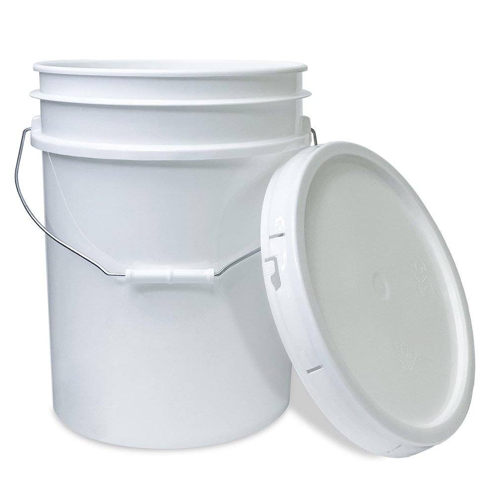 ePackageSupply White 5-Gallon Bucket with Lid | Made in USA | Food Grade | Heavy-Duty Extra Durable Plastic Bucket | Multi-Use Food Grade Buckets with Lids | Easy Stack and Store | BPA Free | 5 Pack