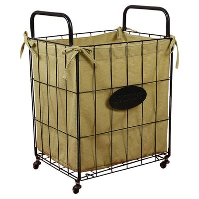 Cabilock 1pc Moveable Iron Storage Basket with Wheels Household Organizer for Sundries Black Container for Bedroom and Bathroom Use