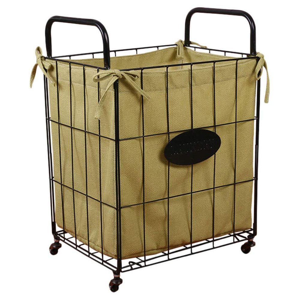 Cabilock 1pc Moveable Iron Storage Basket with Wheels Household Organizer for Sundries Black Container for Bedroom and Bathroom Use