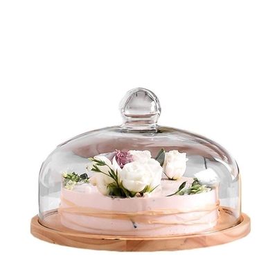 8/10/11 Inch Cake Plate, Rotatable Wooden Dessert Tray Glass Fruit Dust Dome Restaurant Cake Maker Chip & Dip Server (Color : Khaki, Size : 24.624.617.8CM)