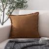 ATLINIA Linen Decorative Throw Pillow Cover 20'' x 20'' Fringed Throw Pillow Cover Pillow Cases Accent Pillows for Bed Brown Pillow Cover view 1