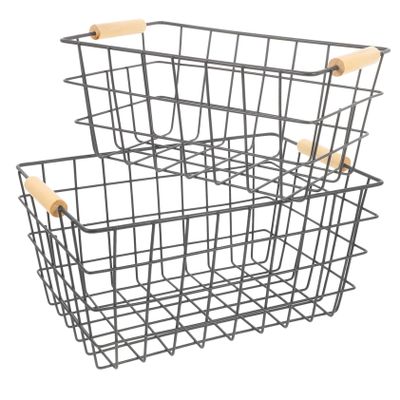 Cabilock 2pcs Metal Grid Storage Basket Rectangular Sundries Organizer for Home Kitchen and Closet Random Color for Snacks Toys and