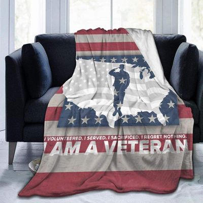 I Am A Veteran Veterans Day Throw Blanket Ultra-Soft Fleece Bed Blanket Warm Bed Throws for Sofa Office-50x40in