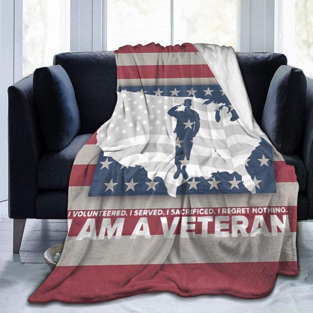 I Am A Veteran Veterans Day Throw Blanket Ultra-Soft Fleece Bed Blanket Warm Bed Throws for Sofa Office-50x40in