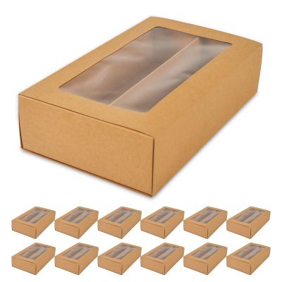 25 Macaron Boxes, Macaron Box for 12, (Interior Mesurement 7.254 1.8 Inches), Macaron Packaging Boxes with Clear Window Kraft without Macarons inside (Macaron Box Brown 25PCS)
