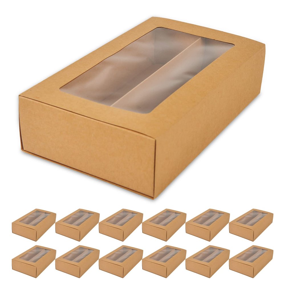 25 Macaron Boxes, Macaron Box for 12, (Interior Mesurement 7.254 1.8 Inches), Macaron Packaging Boxes with Clear Window Kraft without Macarons inside (Macaron Box Brown 25PCS)