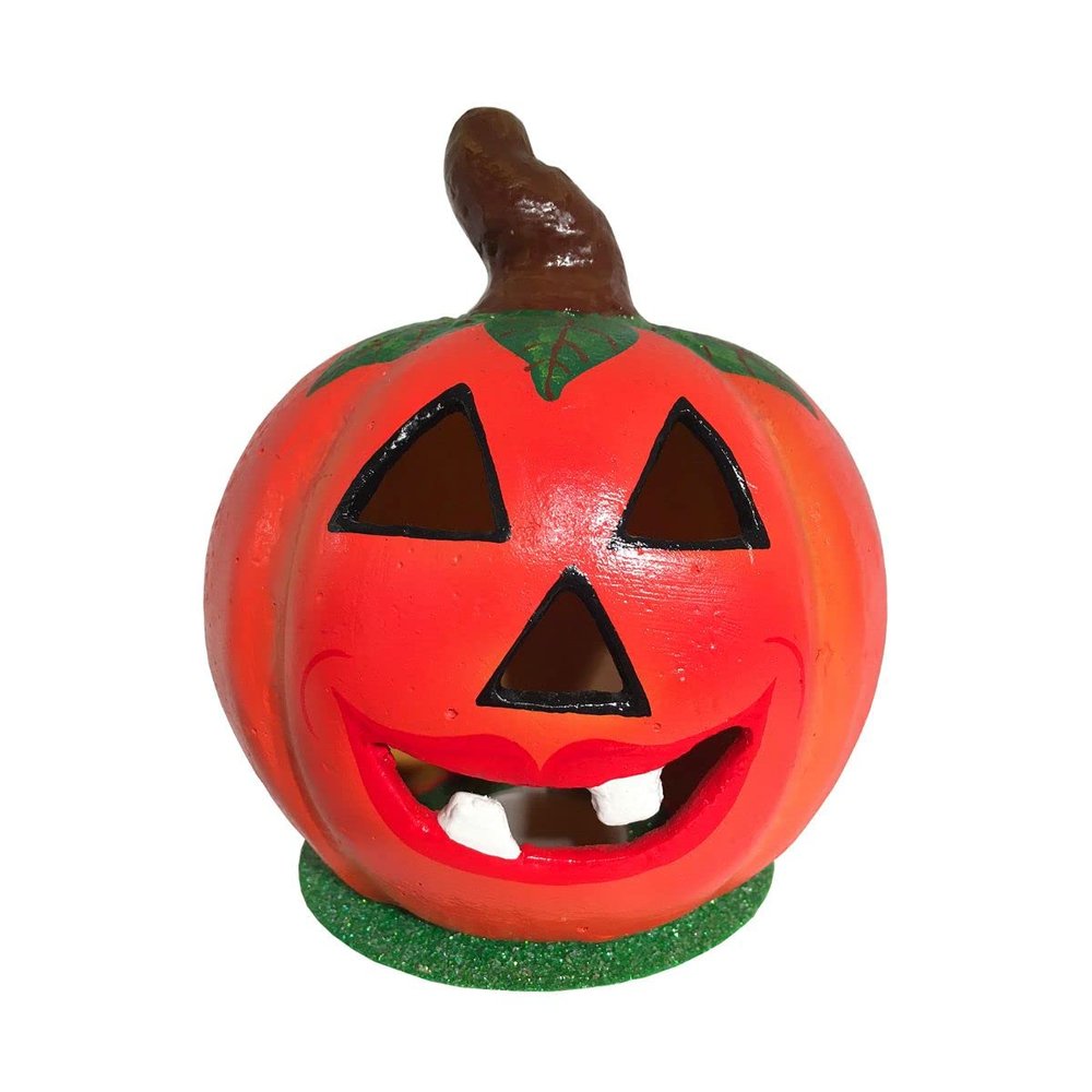 Alexander Taron Schaller Paper Mache Pumpkin with Leaves Candy Container - 6.5" H x 6" W x 6" D