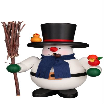 Alexander Taron Christian Ulbricht Decorative Rolly Polly Snowman with Birds Smoker - 6.75" H x 6.1" W x 4.1" D