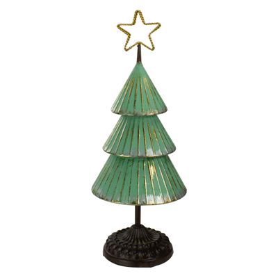 Rustic Christmas Tree with Cutout Star Topper - 17" - Green and Gold Finish