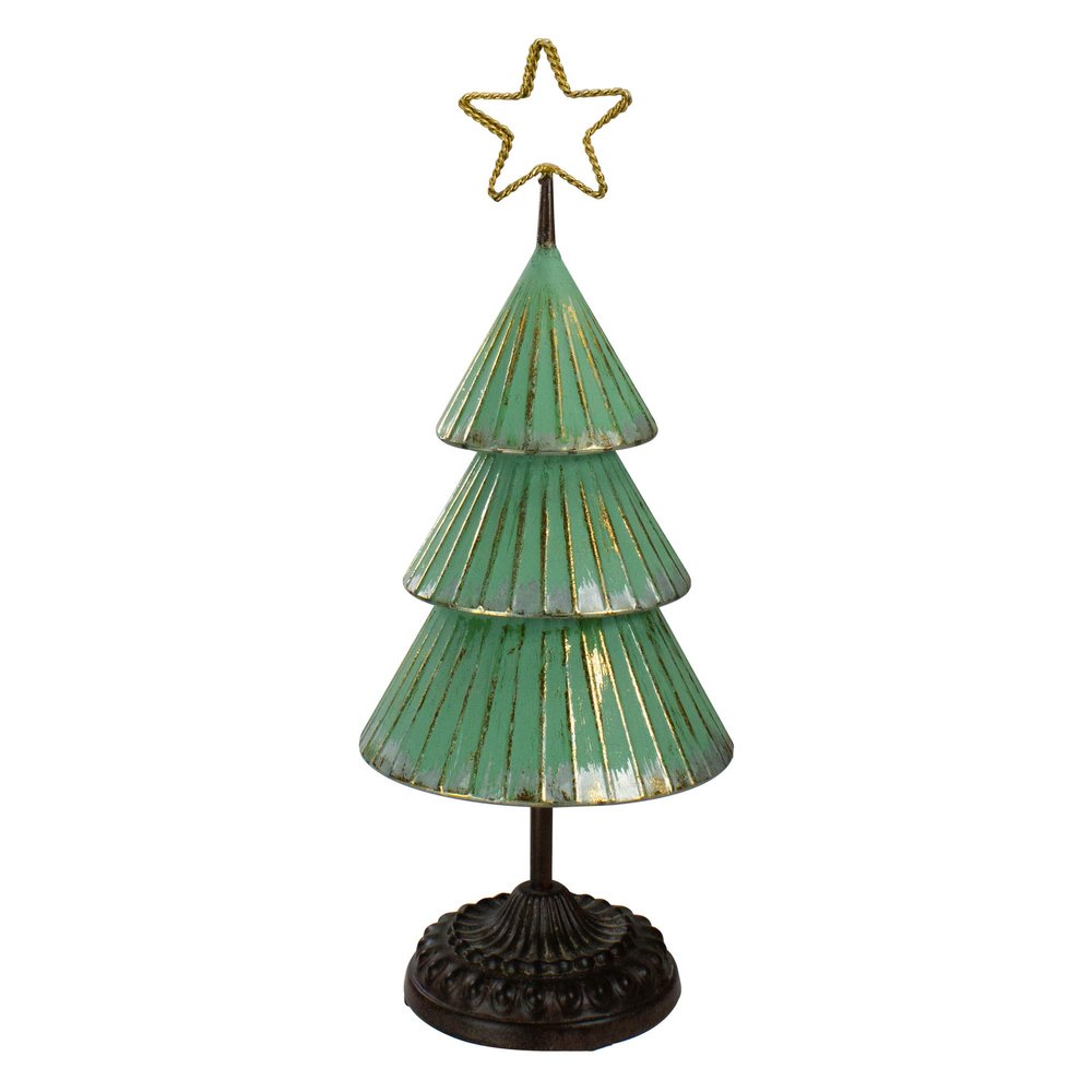 Rustic Christmas Tree with Cutout Star Topper - 17" - Green and Gold Finish