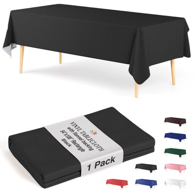 Exquisite Black Vinyl Tablecloths - 54 in. x 108 in. - Pack of 1 Rectangle Tablecloth with Flannel Backing - Plastic, Reusable & Waterproof