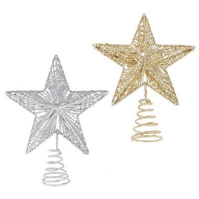 2pcs Christmas Tree Star Topper Golden Silver Glittered Treetop Xmas Tree Decoration for Seasonal Holiday Fireplace Home Window Decor
