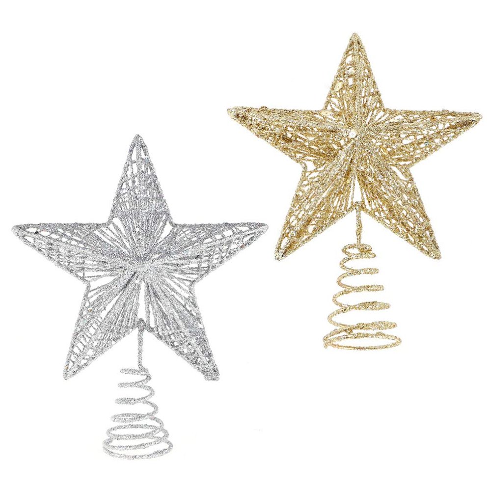 2pcs Christmas Tree Star Topper Golden Silver Glittered Treetop Xmas Tree Decoration for Seasonal Holiday Fireplace Home Window Decor