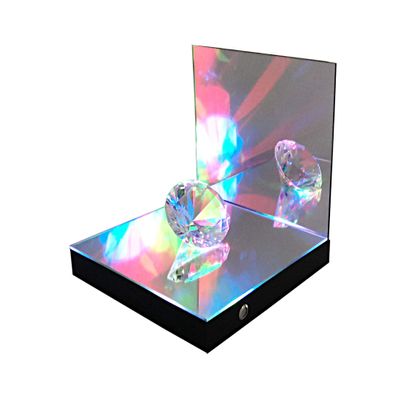 FixtureDisplays Large 3 1/4" (8cm) Polished Faceted Glass Diamond on LED Lighted Mirror Riser Display Platform Glorifier 8x8x8" 21697+21693-NPF