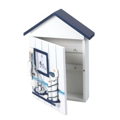 Hemoton Wall Mounted Key Storage Box with Single Bird Design Wooden Key Holder Cabinet for Home Entryway Organizer 11.81X9.05X1.96 Inches