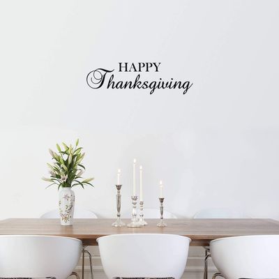 Vinyl Wall Art Decal - Happy Thanksgiving - 20" x 67" - Cute Grateful Thanksgiving Season Quote Sticker for Office Storefront Business Coffee Shop School Entryway Decor (Black, 11" x 37")