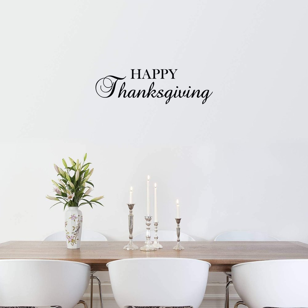Vinyl Wall Art Decal - Happy Thanksgiving - 20" x 67" - Cute Grateful Thanksgiving Season Quote Sticker for Office Storefront Business Coffee Shop School Entryway Decor (Black, 11" x 37")