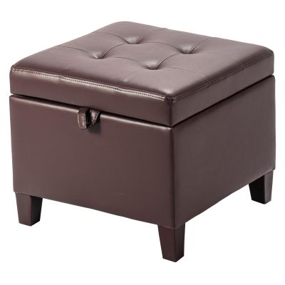 Asense 17 Inch Storage Ottoman Foot Rest,Square Faux Leather Foot Stool,Small Ottoman with Storage,Padded Seat for Entryway,Living Room,Bedroom,Couch,Under Desk,Brown